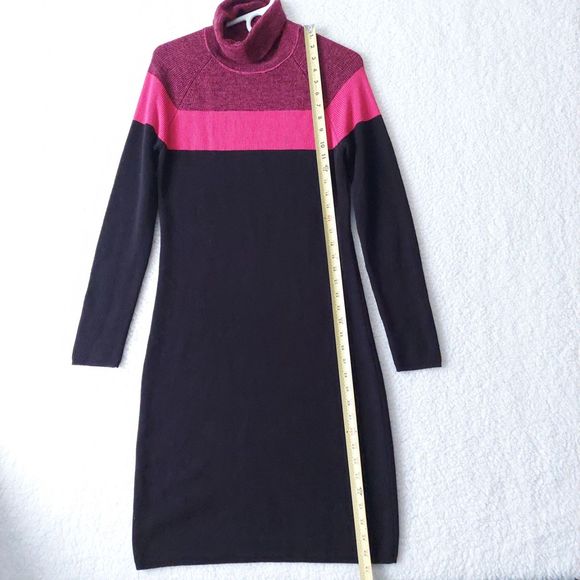 Calvin Klein Mock Neck Color Block Black and Pink Sweater Dress Women's Size M - Picture 9 of 13
